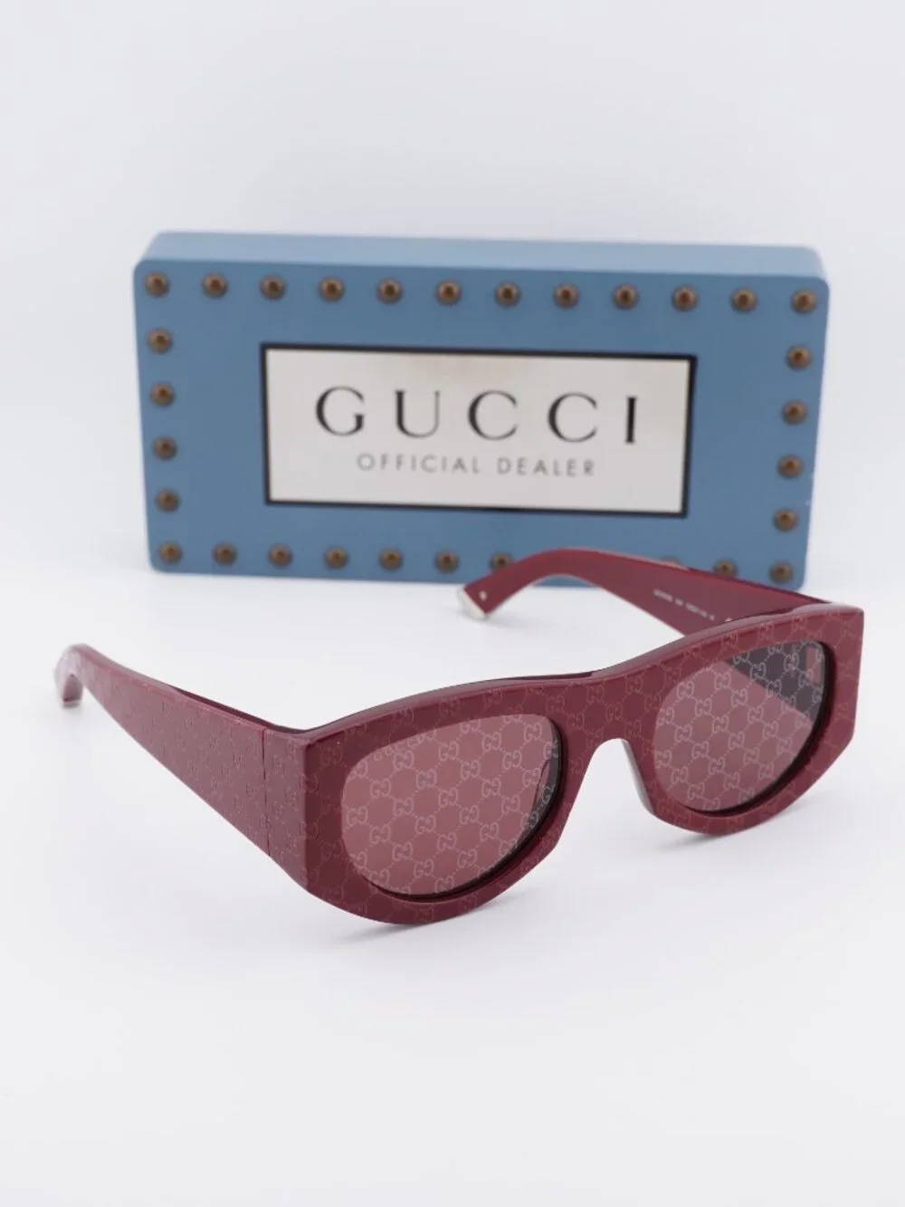 Gucci GG1918S 004 Square Sunglasses-Burgundy with GG Pattern/Red with GG Pattern
